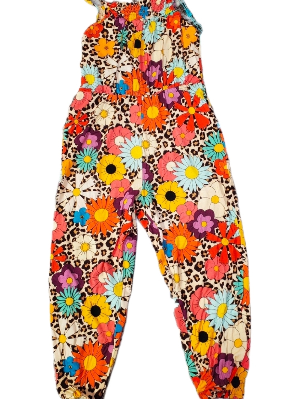 Posh Peanut Moonbeam Multicolor Floral & Leopard-Print One-Piece Jumpsuit 4t Nwt